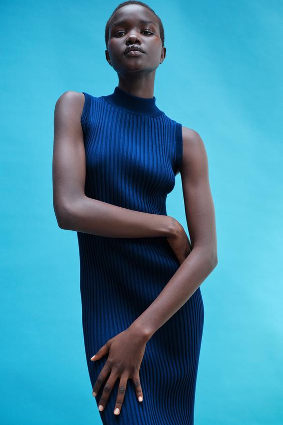 RIBBED MIDI DRESS - Petrol blue | ZARA
