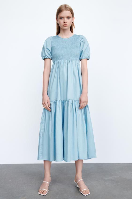 パネル ミディワンピース ライトブルー Zara Japan 日本 パネル ミディワンピース ライトブルー Zara Japan 日本