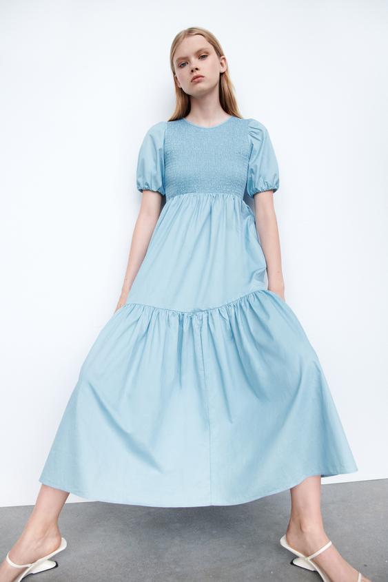 パネル ミディワンピース ライトブルー Zara Japan 日本 パネル ミディワンピース ライトブルー Zara Japan 日本