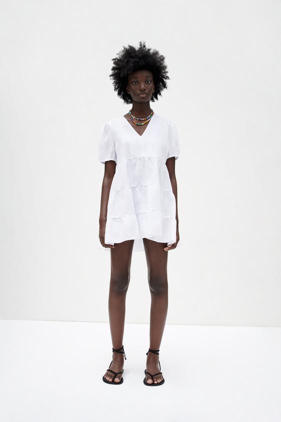 リネンブレンド リボン ワンピース ホワイト Zara Japan 日本 リネンブレンド リボン ワンピース ホワイト Zara Japan 日本