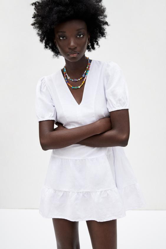 リネンブレンド リボン ワンピース ホワイト Zara Japan 日本 リネンブレンド リボン ワンピース ホワイト Zara Japan 日本