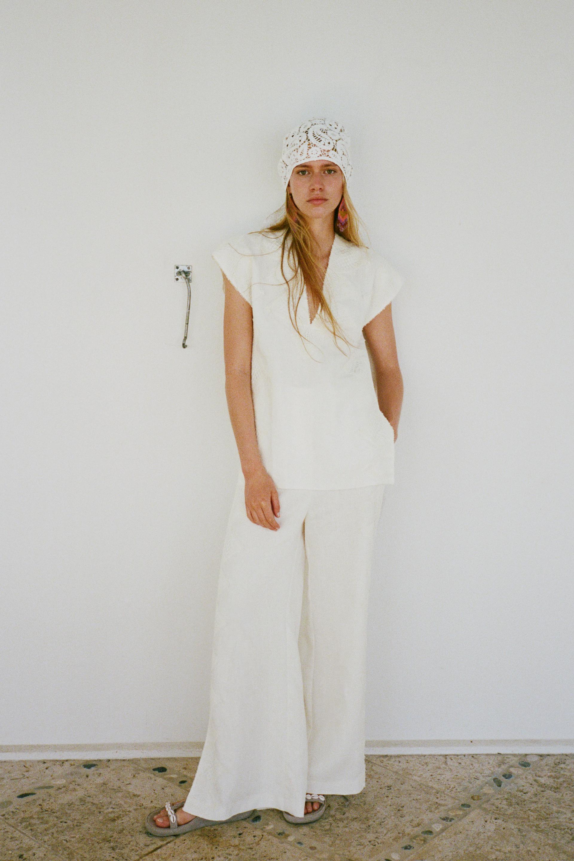 レーストリム リネンワンピース Limited Edition オフホワイト Zara Japan 日本 レーストリム リネンワンピース Limited Edition オフホワイト Zara Japan 日本