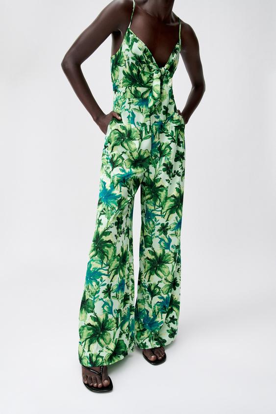 Tropical print jumpsuit zara Clearance