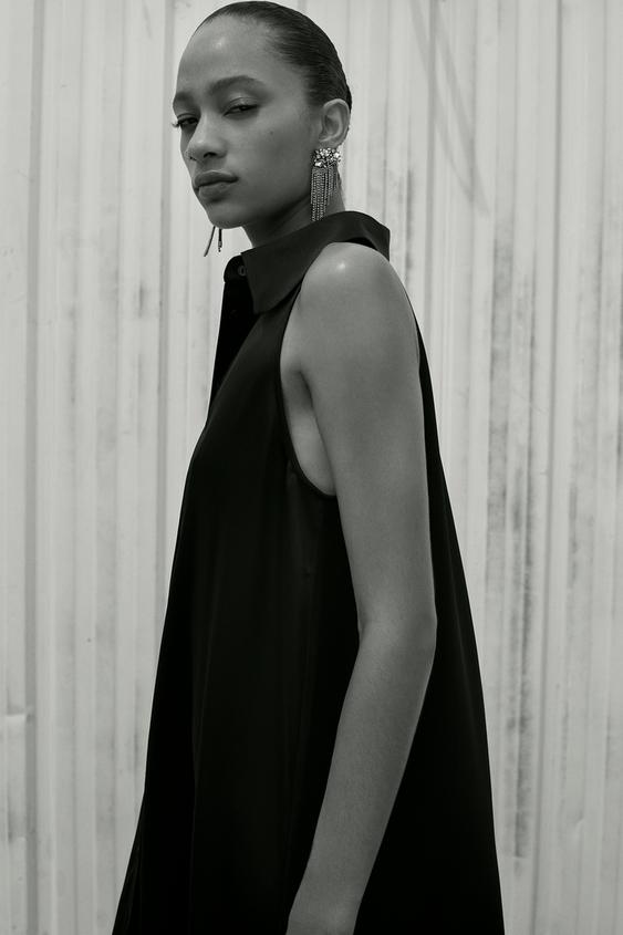 サテン風シャツワンピース ブラック Zara Japan 日本 サテン風シャツワンピース ブラック Zara Japan 日本