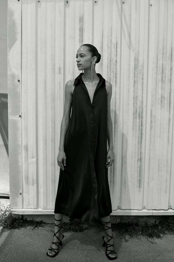 サテン風シャツワンピース ブラック Zara Japan 日本 サテン風シャツワンピース ブラック Zara Japan 日本