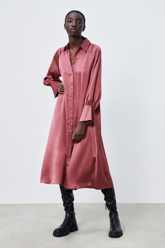 satin shirt dress zara