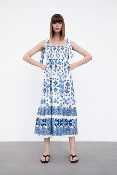 Zara blue floral dress clearance