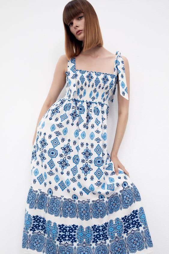 zara blue and white dress