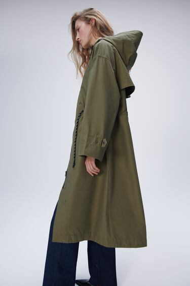 Zara Parka Coat Hooded Water Resistant Size S