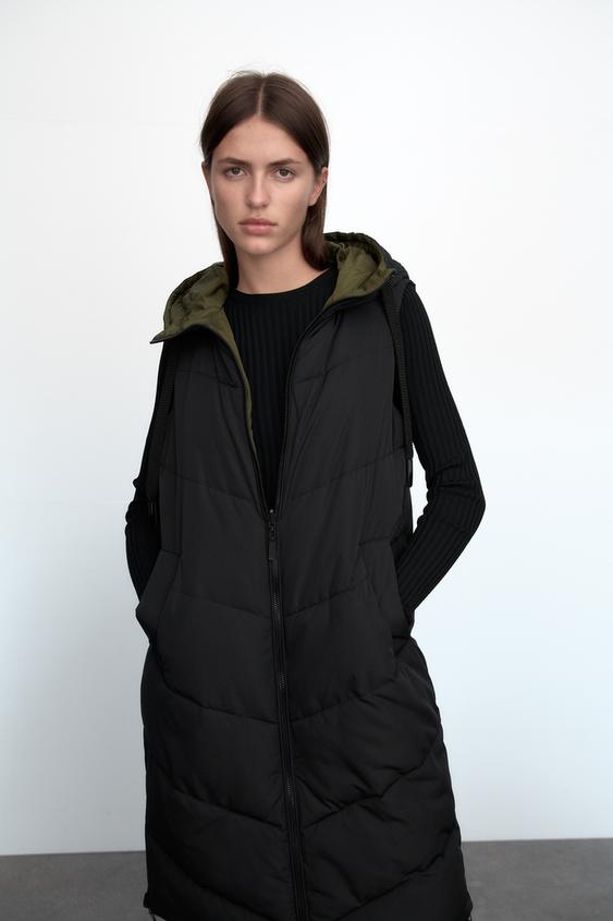 Puffer gilet with hood zara clearance