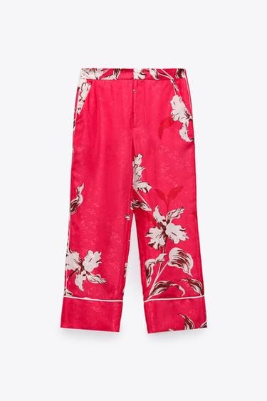 PRINTED CROPPED TROUSERS - Pink / White 