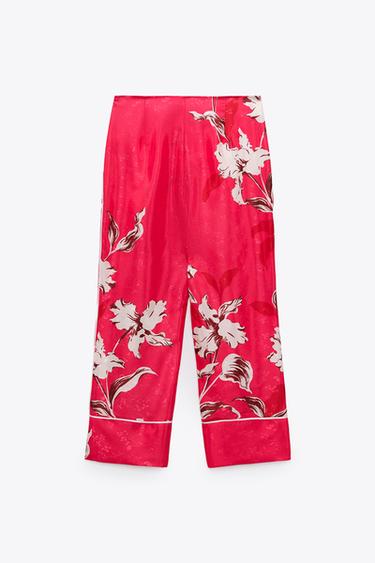 PRINTED CROPPED TROUSERS - Pink / White 