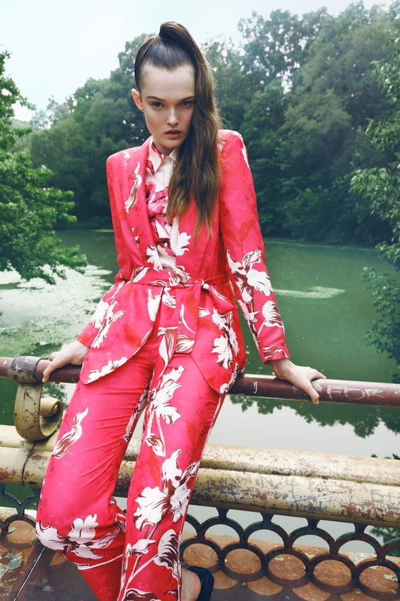 プリント地パンツ ピンク ホワイト Zara Japan 日本