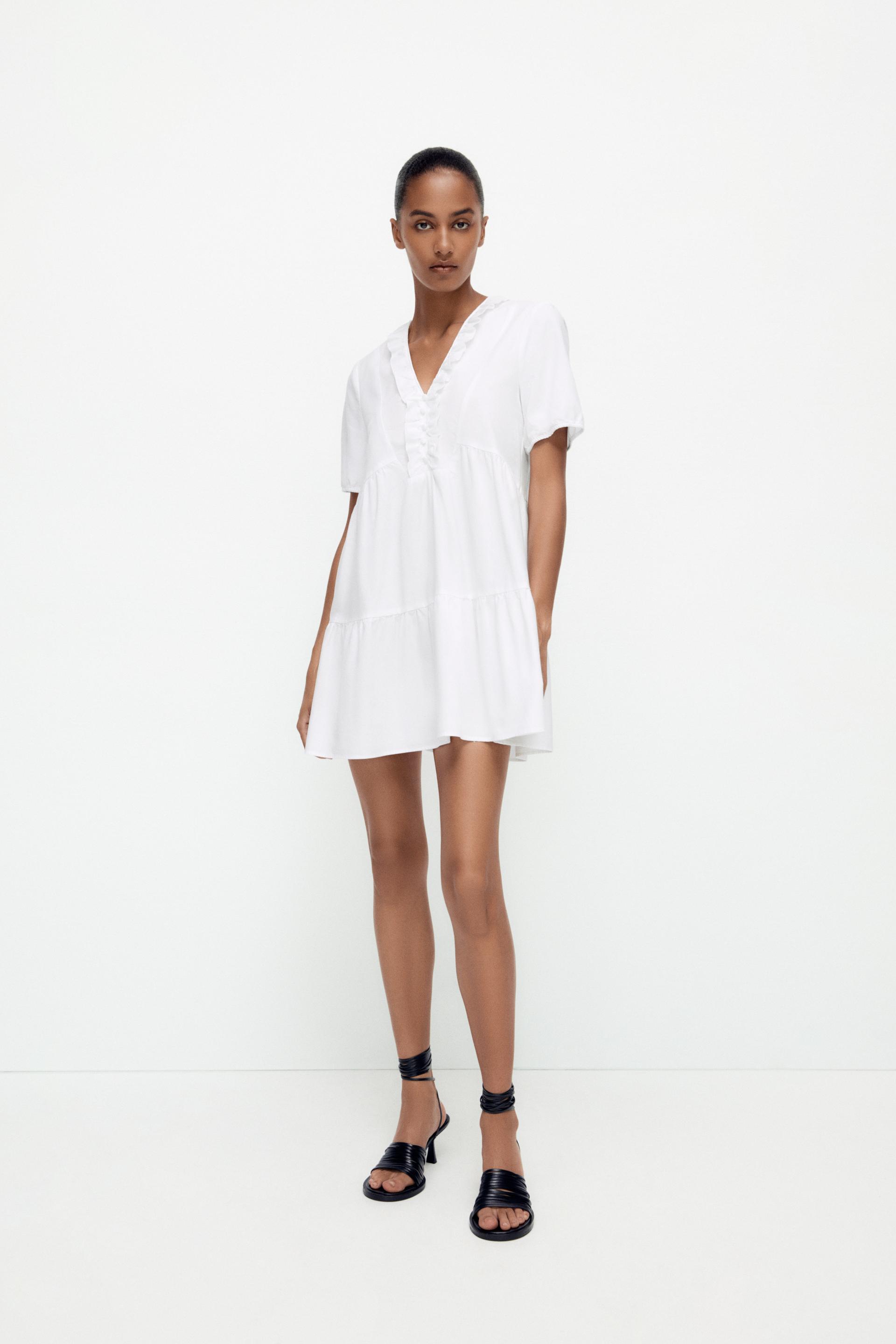 フリル付きミニワンピース ホワイト Zara Japan 日本 フリル付きミニワンピース ホワイト Zara Japan 日本