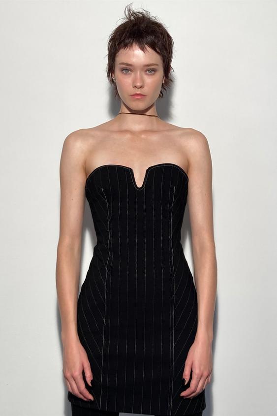 Short Pinstripe Dress Black Zara United States Short Pinstripe Dress Black Zara United States