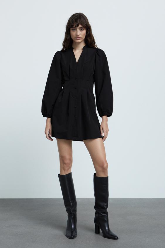 Mini Dress With Collar Black Zara Spain Mini Dress With Collar Black Zara Spain