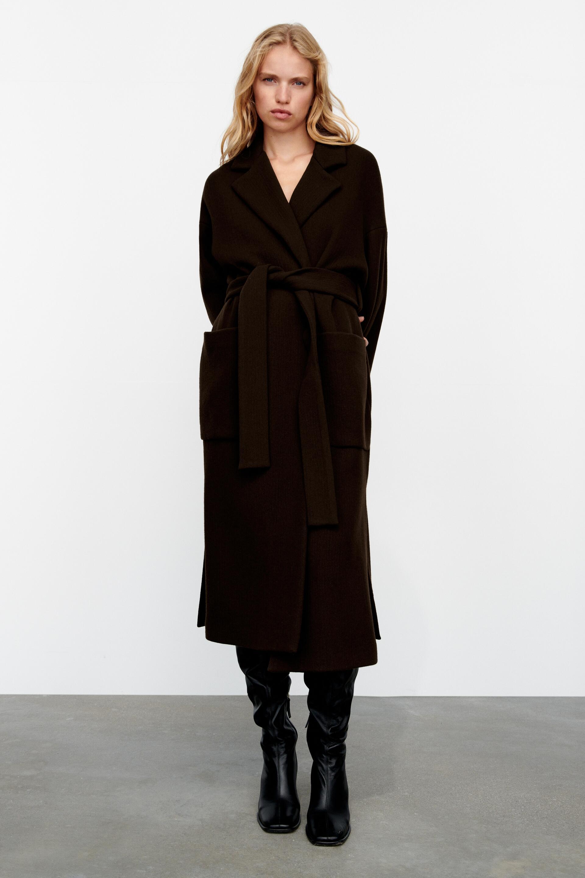 Zara long black wool coat clearance
