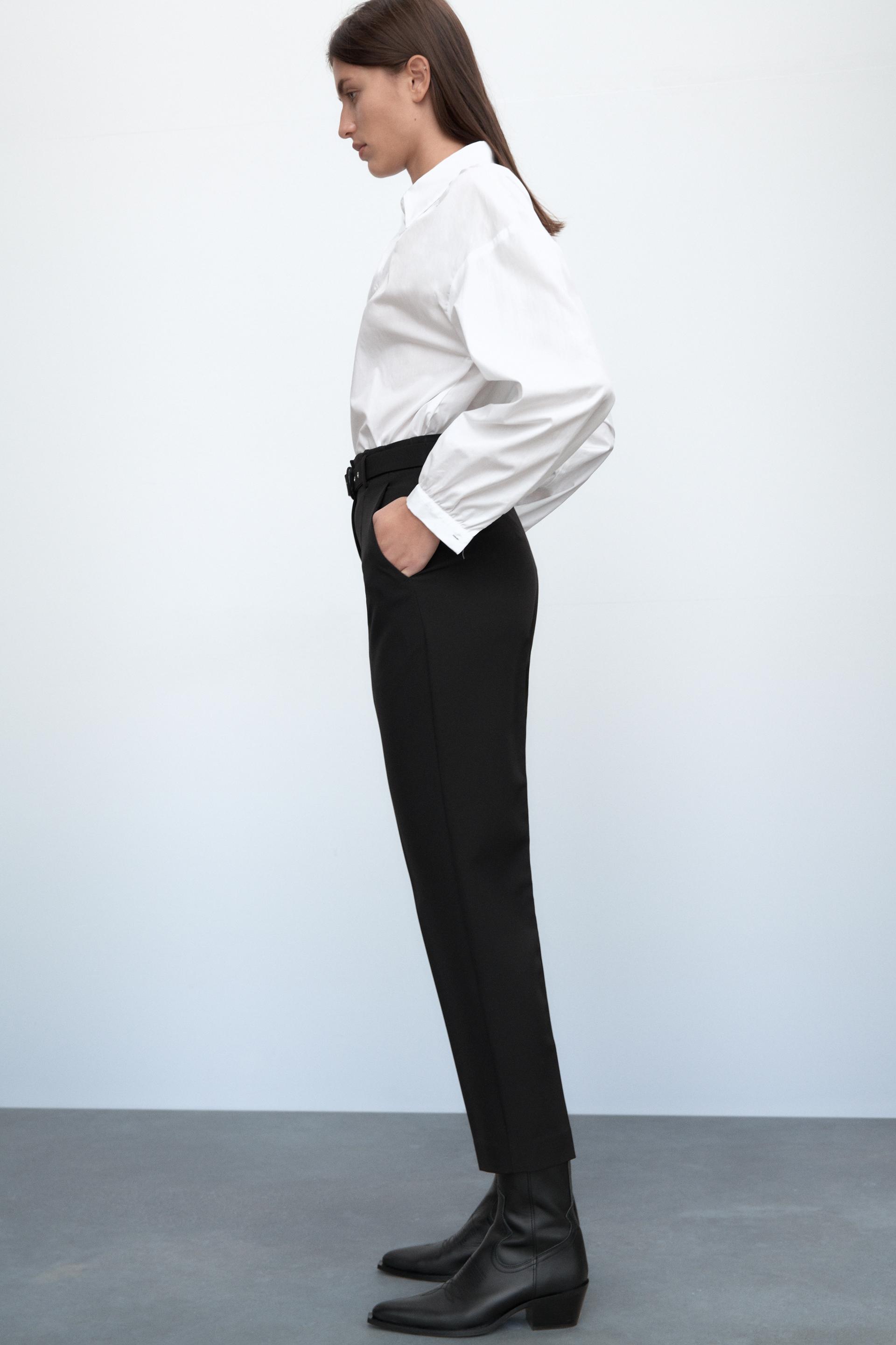 PANTALÓN CINTURÓN FORRADO - Negro | ZARA Chile