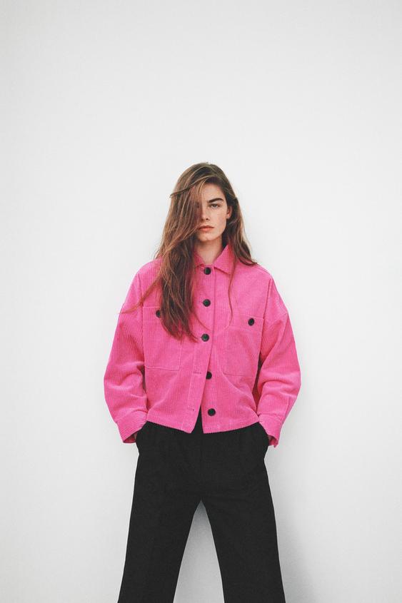 クロップドコーデュロイ シャツジャケット ピンク Zara Japan 日本