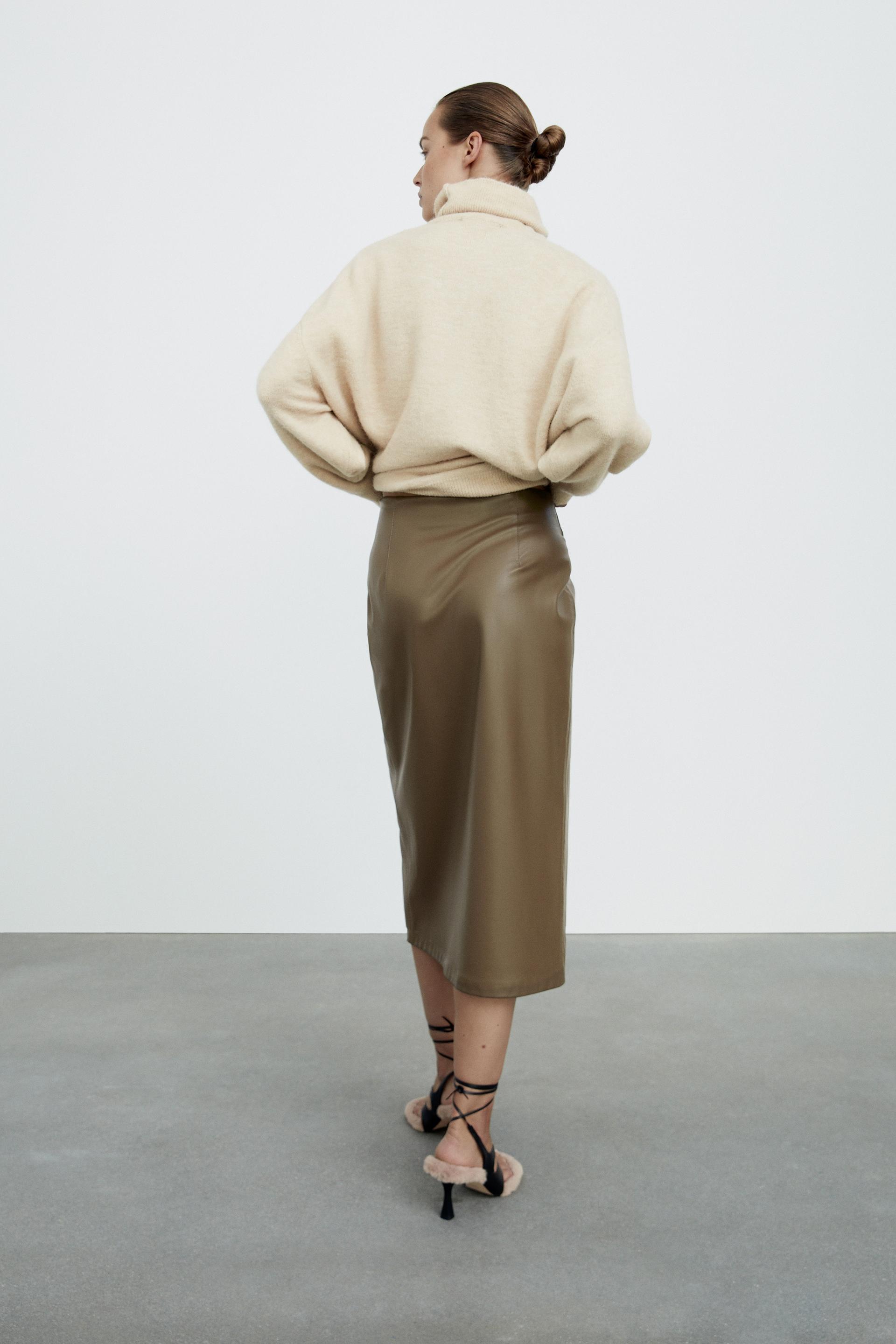 long khaki skirts zara