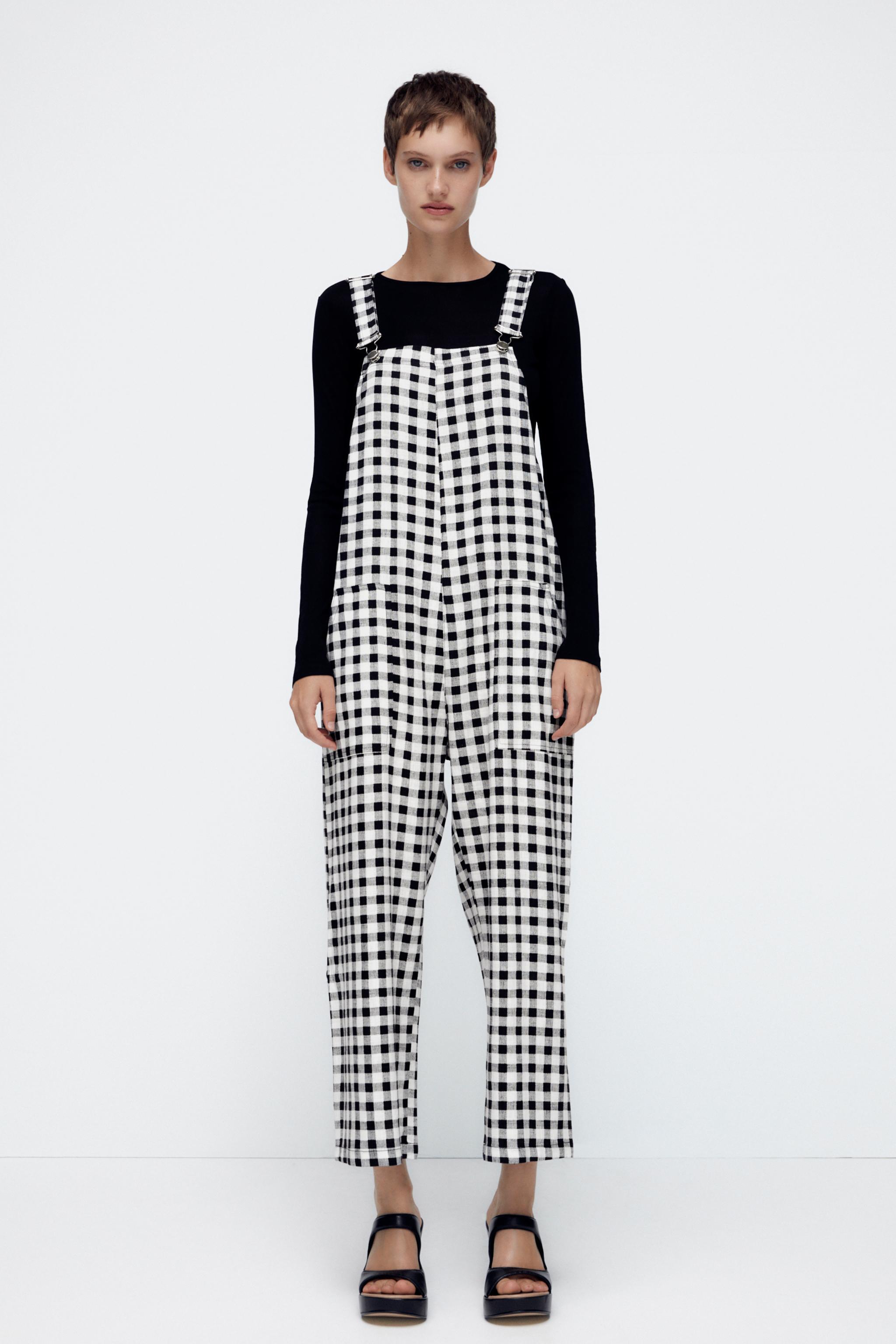 Zara balck & white GINGHAM PRINT DUNGAREES, £29.99