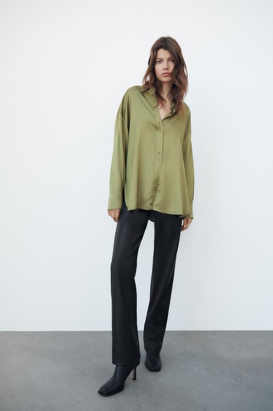 OVERSIZED SATIN-EFFECT SHIRT - Mid 