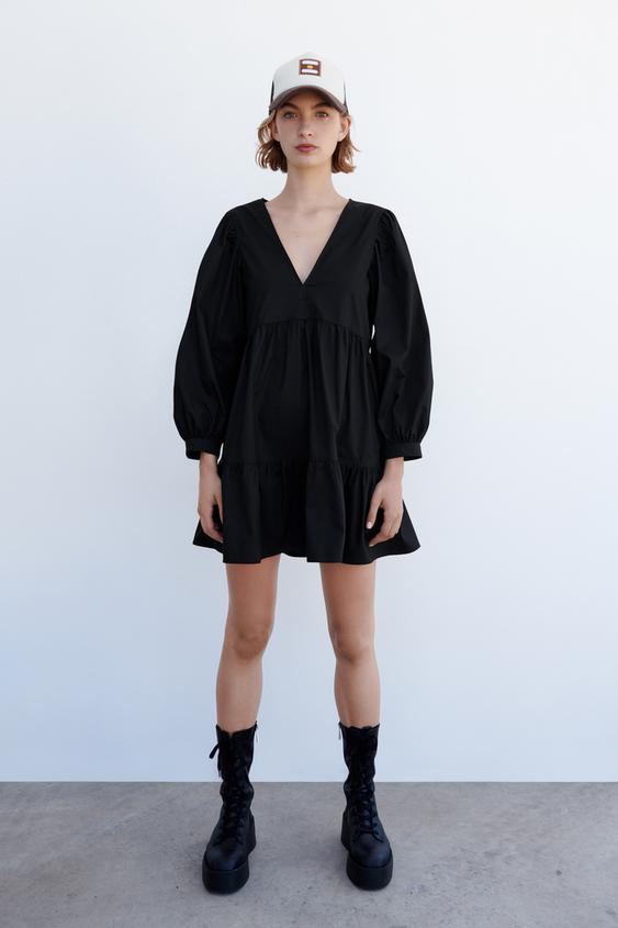 ポプリン パネルワンピース ブラック Zara Japan 日本 ポプリン パネルワンピース ブラック Zara Japan 日本