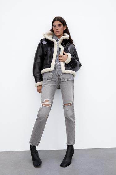 JEANS MOM FIT ROTOS - Gris claro | ZARA Chile