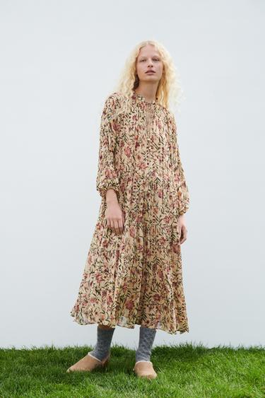 プリント ミディワンピース きつね色 Zara Japan 日本 プリント ミディワンピース きつね色 Zara Japan 日本