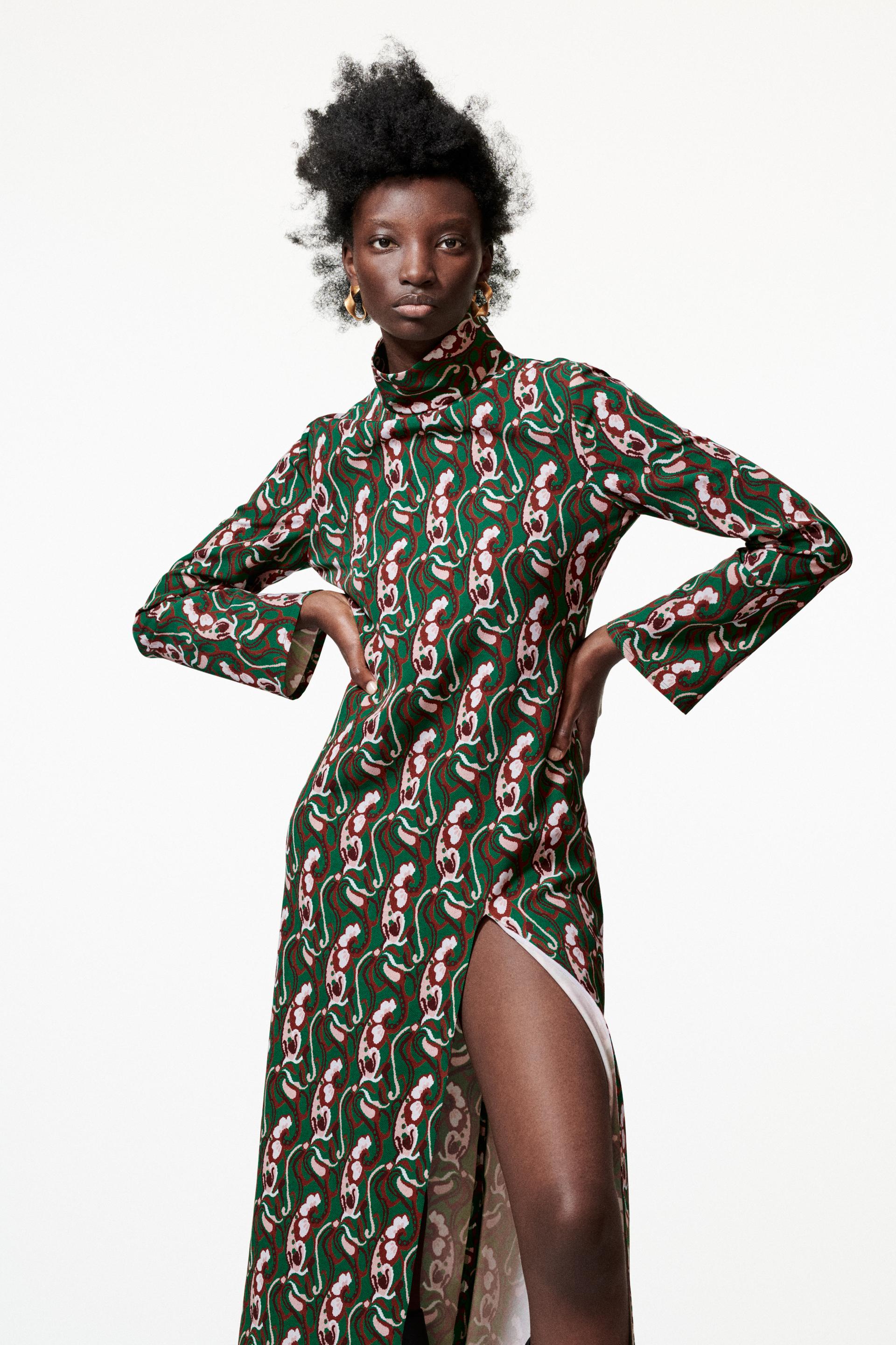 プリント ミディワンピース グリーン Zara Japan 日本 プリント ミディワンピース グリーン Zara Japan 日本