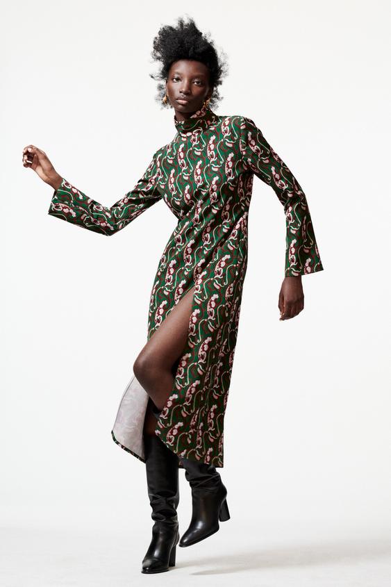 プリント ミディワンピース グリーン Zara Japan 日本 プリント ミディワンピース グリーン Zara Japan 日本