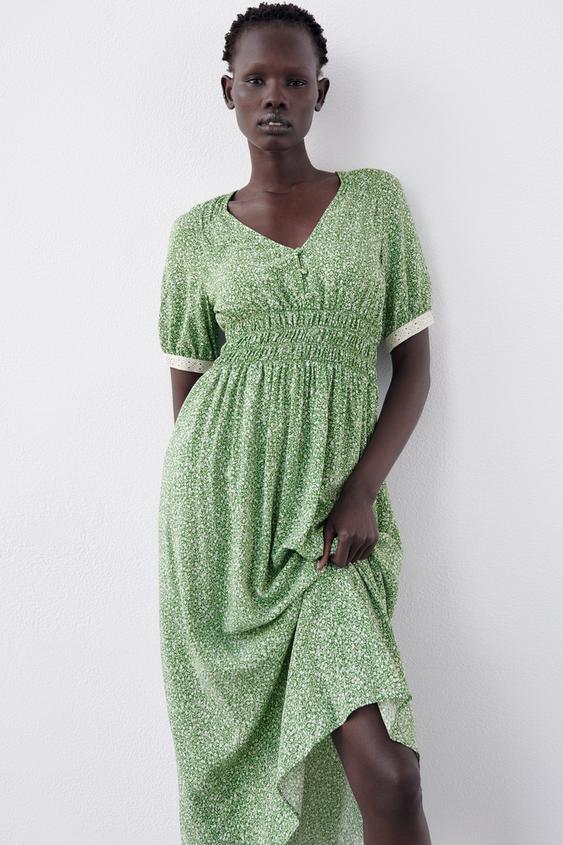 フラワー プリント ワンピース グリーン エクリュ Zara Japan 日本 フラワー プリント ワンピース グリーン エクリュ Zara Japan 日本