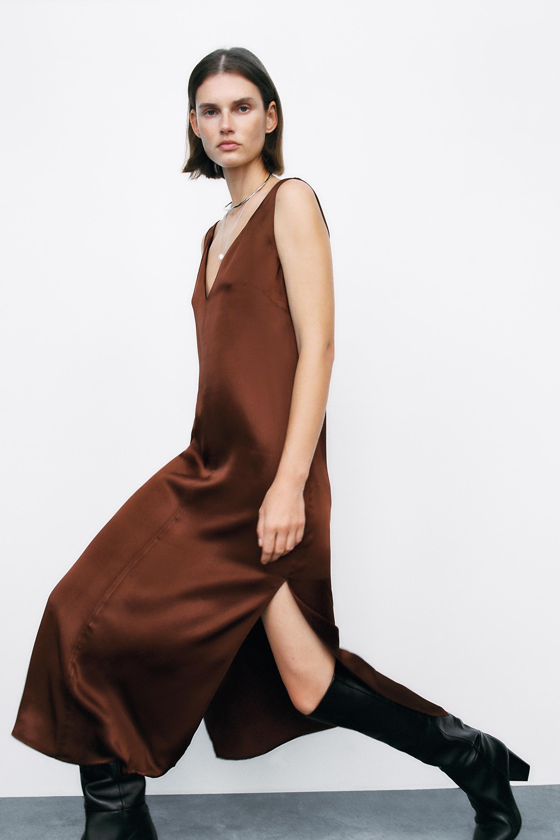 サテンワンピース Special Edition ブラウン Zara Japan 日本 サテンワンピース Special Edition ブラウン Zara Japan 日本