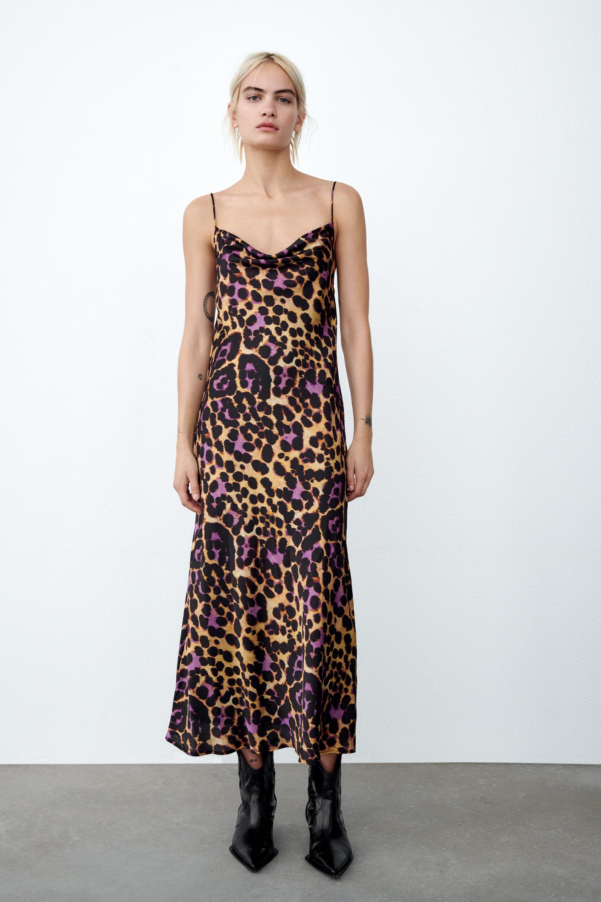 プリント サテンワンピース 豹紋 Zara Japan 日本 プリント サテンワンピース 豹紋 Zara Japan 日本