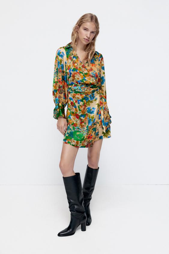 フラワープリント サテン ワンピース マルチカラ Zara Japan 日本 フラワープリント サテン ワンピース マルチカラ Zara Japan 日本