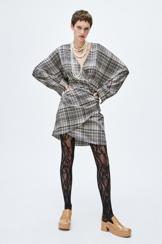 チェック サテンワンピース マルチカラ Zara Japan 日本 チェック サテンワンピース マルチカラ Zara Japan 日本