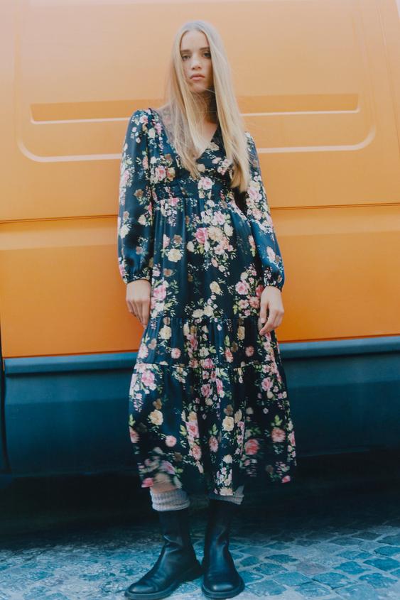 フラワープリント サテン ワンピース マルチカラ Zara Japan 日本 フラワープリント サテン ワンピース マルチカラ Zara Japan 日本