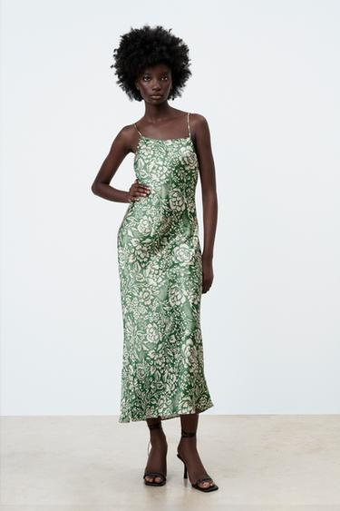 プリント ミディワンピース グリーン Zara Japan 日本 プリント ミディワンピース グリーン Zara Japan 日本