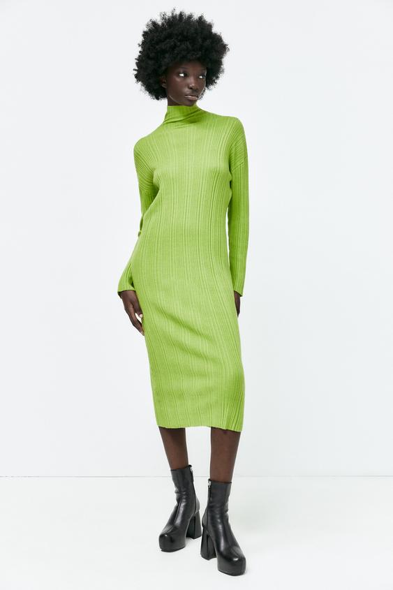ハイネック ニットワンピース ミディアムグリーン Zara Japan 日本 ハイネック ニットワンピース ミディアムグリーン Zara Japan 日本