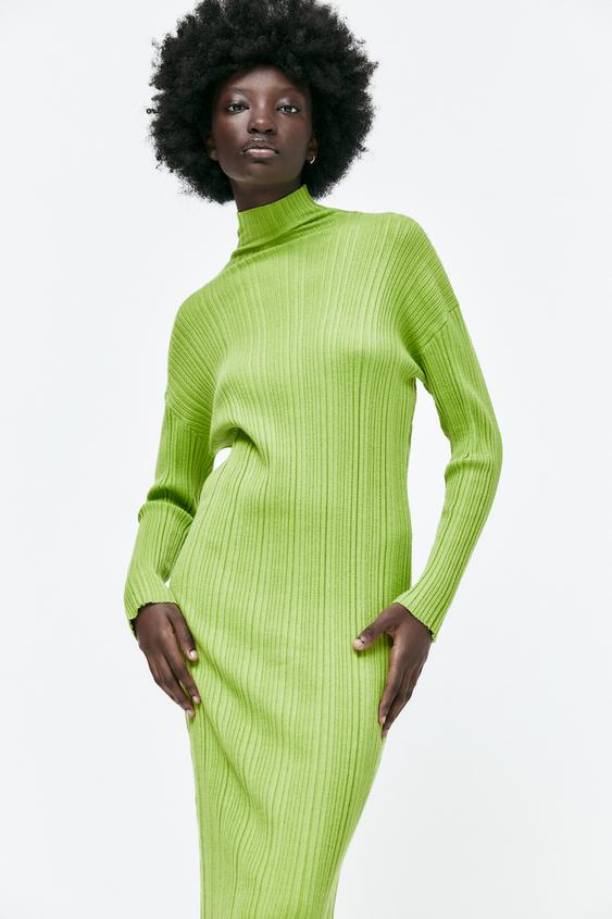 ハイネック ニットワンピース ミディアムグリーン Zara Japan 日本 ハイネック ニットワンピース ミディアムグリーン Zara Japan 日本