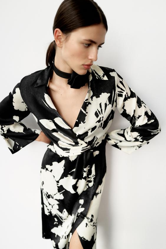 フラワー プリント ワンピース ブラック エクリュ Zara Japan 日本 フラワー プリント ワンピース ブラック エクリュ Zara Japan 日本