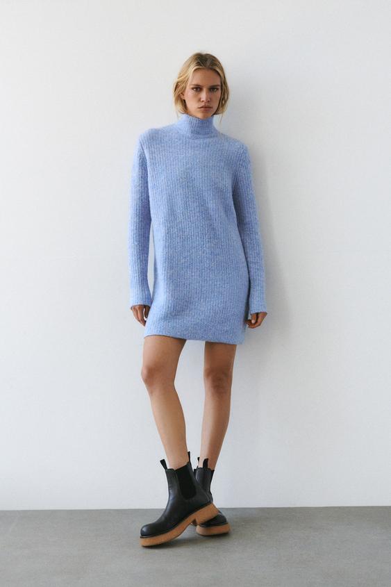 ハイネックニットワンピース ライトブルー Zara Japan 日本 ハイネックニットワンピース ライトブルー Zara Japan 日本