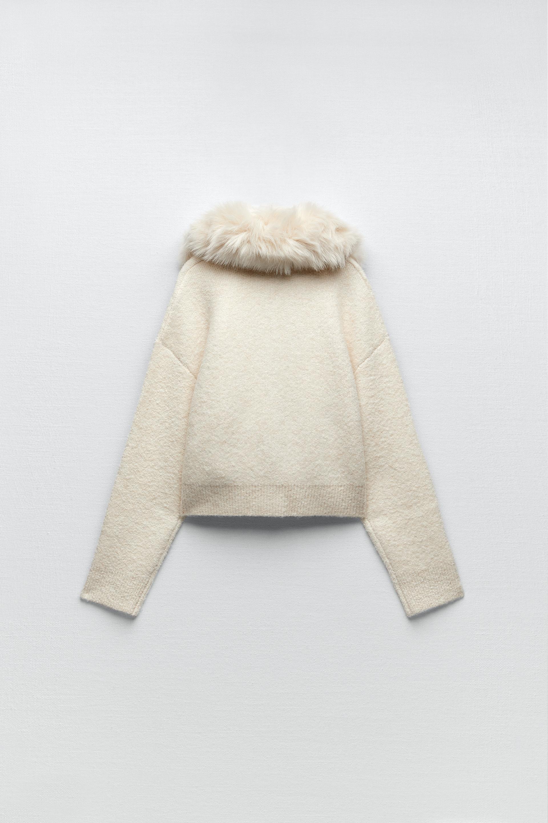 デタッチャブルフェイクファーカラー ニットジャケット エクリュ Zara Japan 日本 デタッチャブルフェイクファーカラー ニットジャケット エクリュ Zara Japan 日本