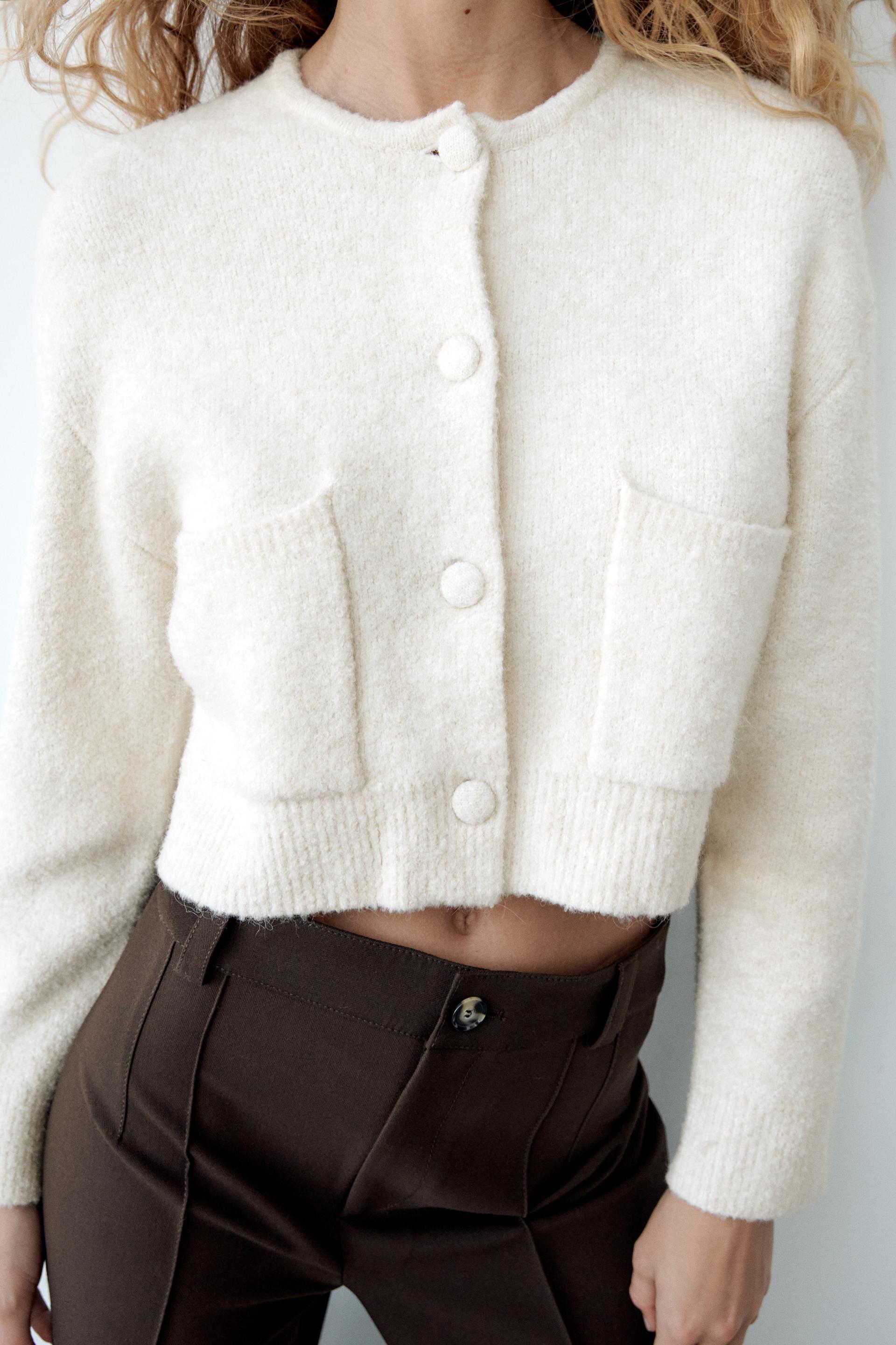 デタッチャブルフェイクファーカラー ニットジャケット エクリュ Zara Japan 日本 デタッチャブルフェイクファーカラー ニットジャケット エクリュ Zara Japan 日本