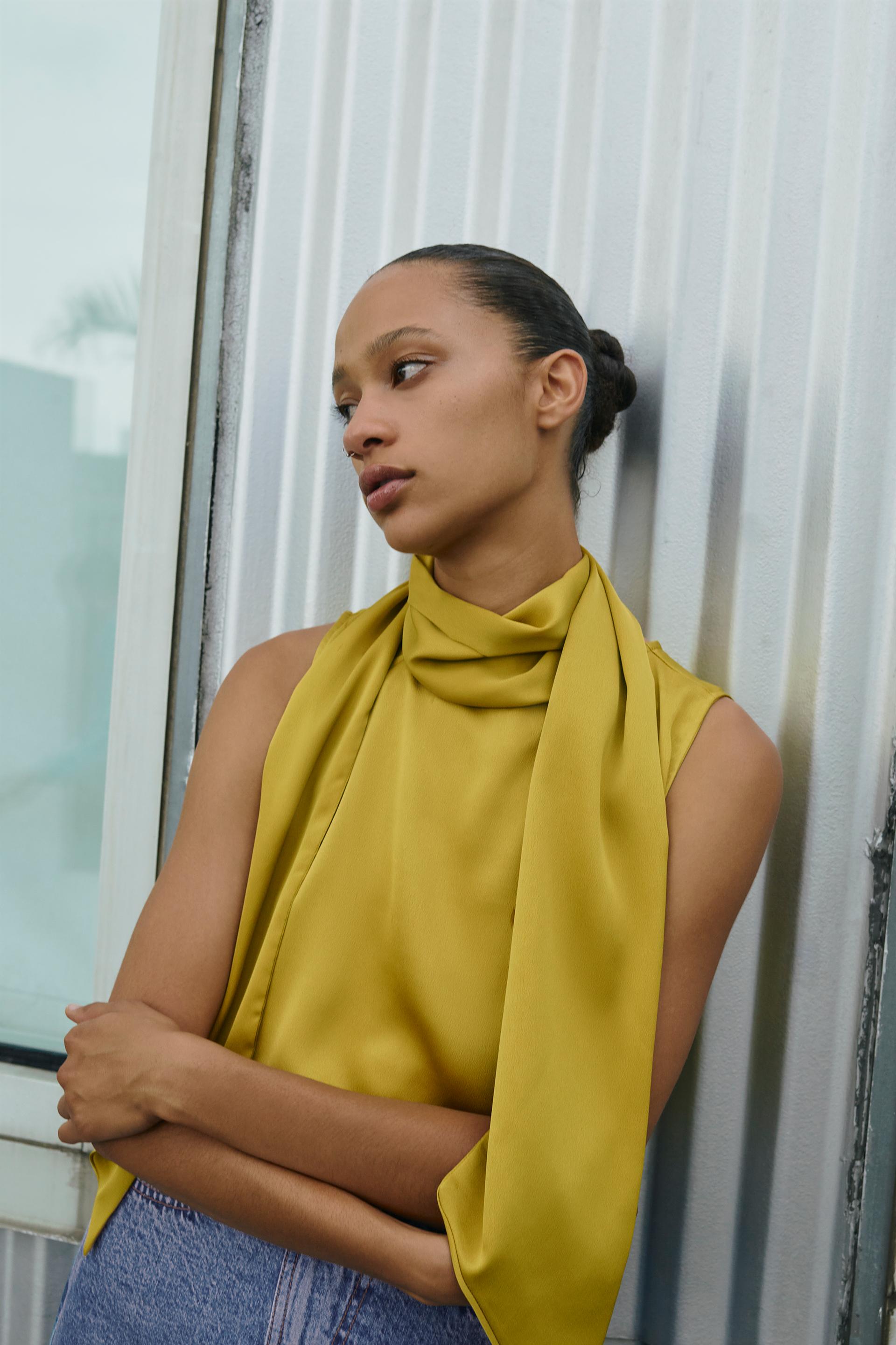 Scarf collar satin effect top zara Clearance