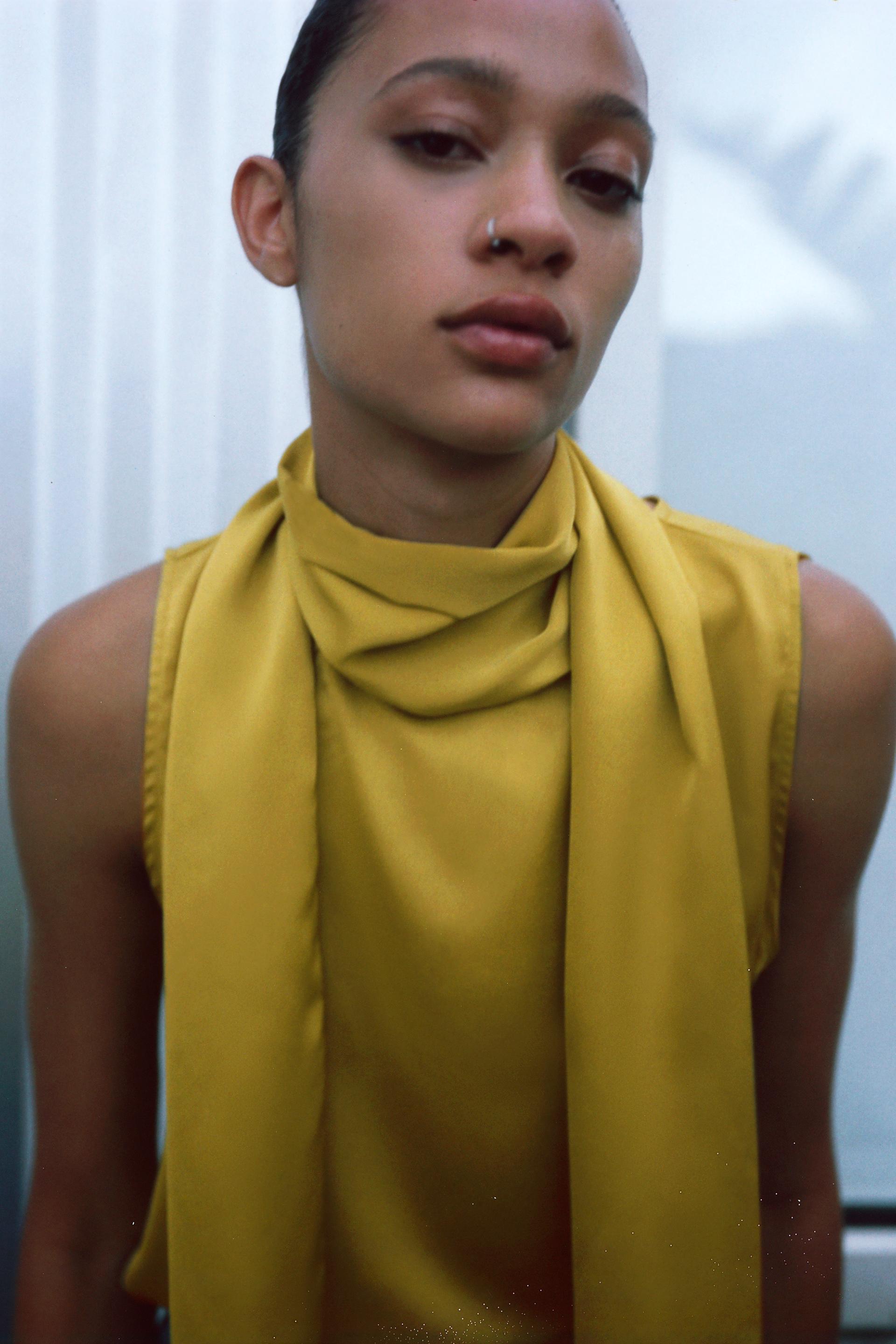 Scarf collar satin effect top zara Clearance