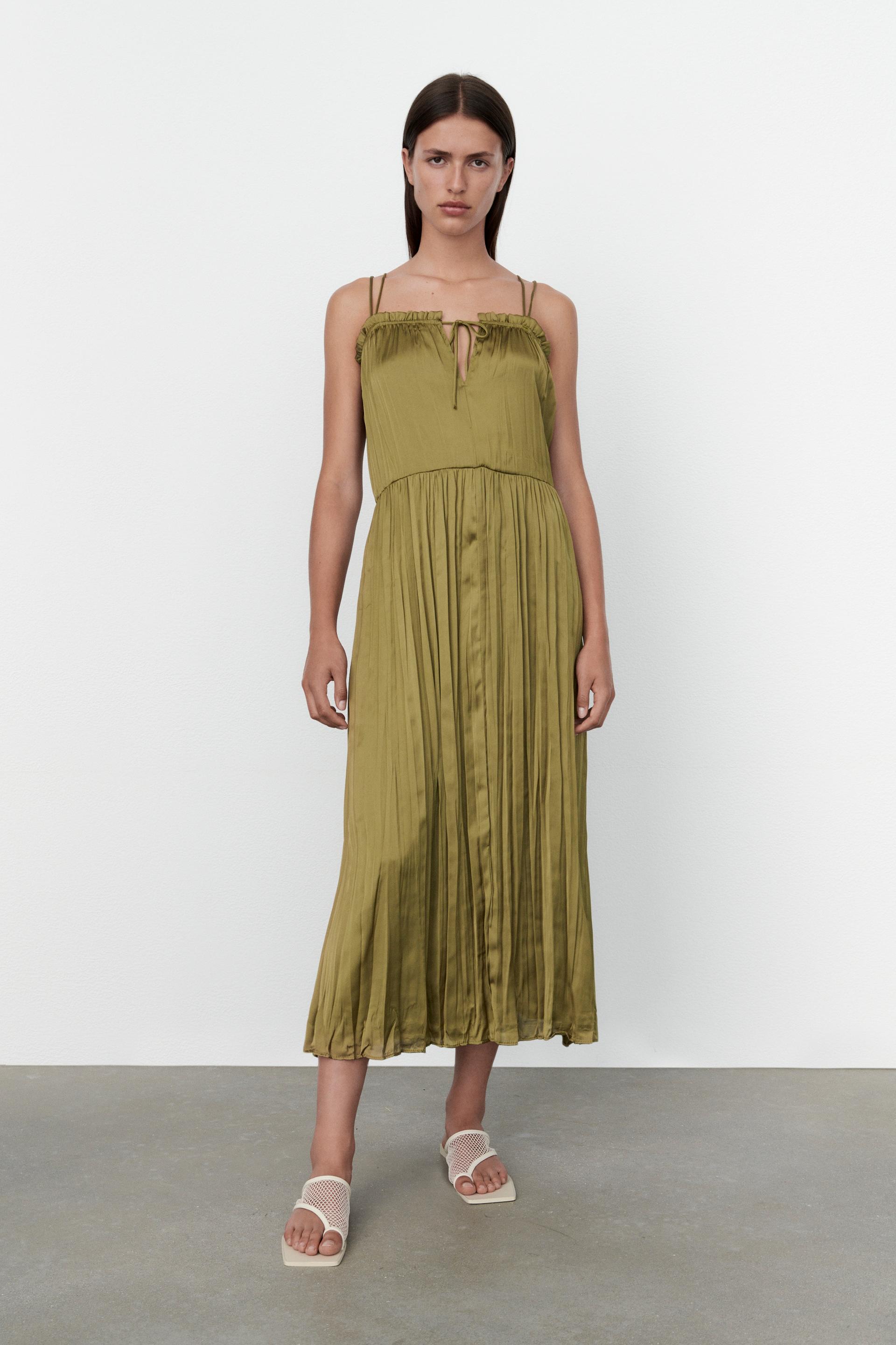 フルイドサテンテイストワンピース オリーブグリーン Zara Japan 日本 フルイドサテンテイストワンピース オリーブグリーン Zara Japan 日本