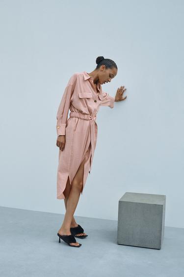 オーバーサイズ仕様シャツワンピース ピンクベージュ Zara Japan 日本 オーバーサイズ仕様シャツワンピース ピンクベージュ Zara Japan 日本