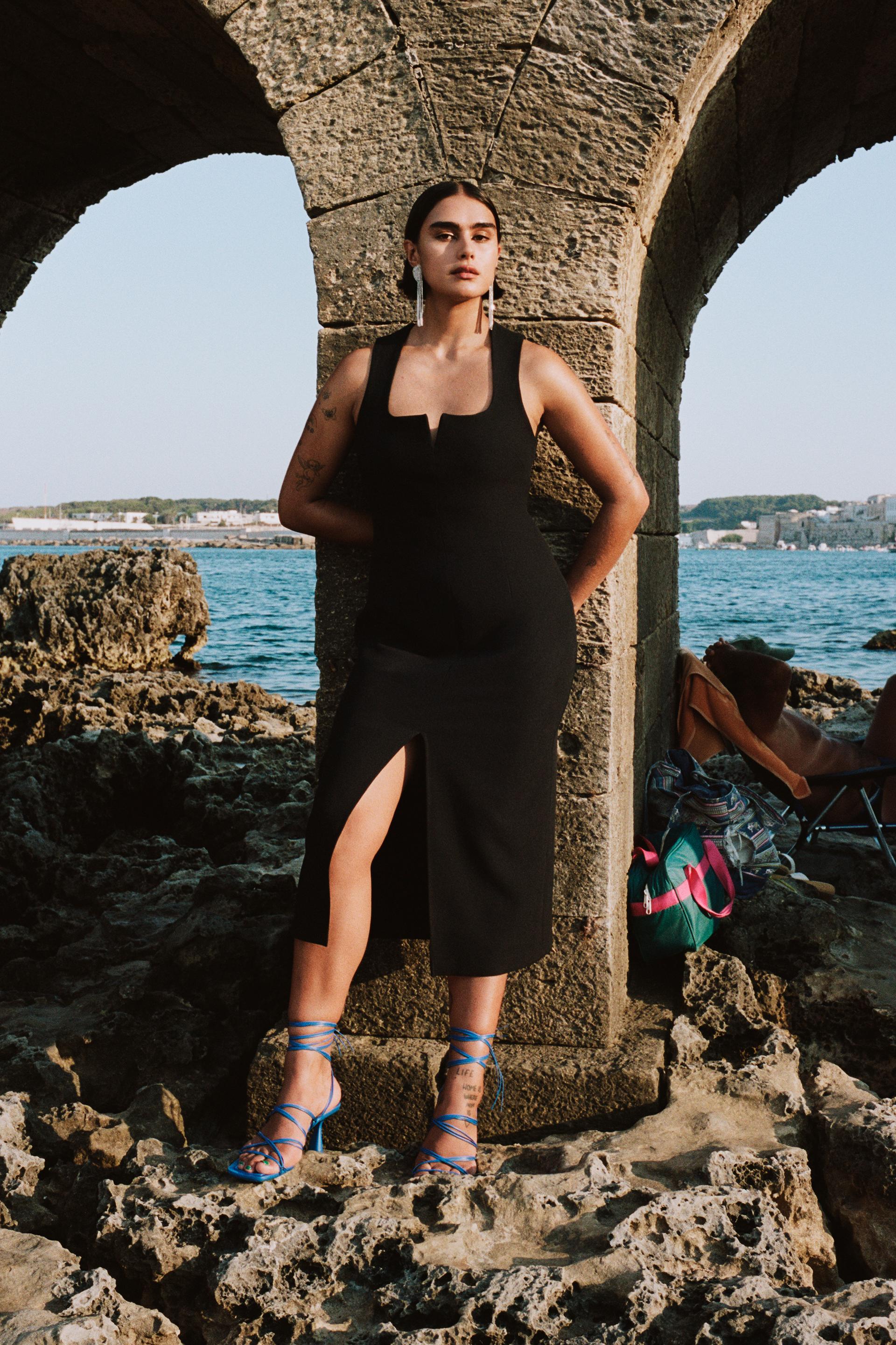 スクエアネック スリムワンピース ブラック Zara Japan 日本 スクエアネック スリムワンピース ブラック Zara Japan 日本