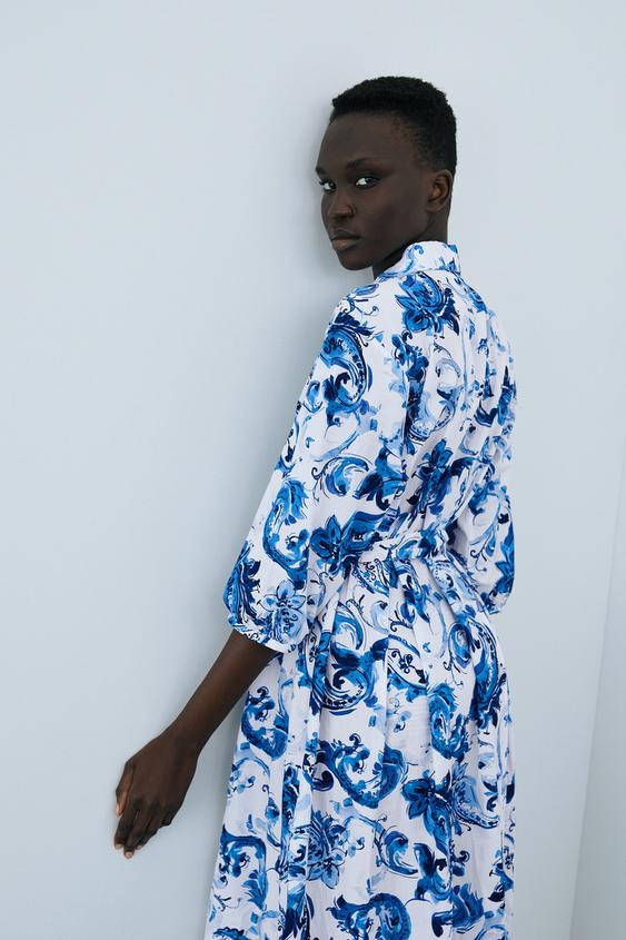 Zara blue patterned dress clearance